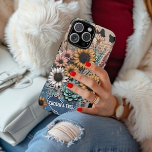 Funda para teléfono con collage cristiano bohemio floral, regalo inspirador con versículo bíblico, escritura religiosa para iPhone 16, 15, 14, 13, Samsung Galaxy y Google Pixel