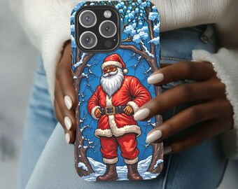 African American Santa Claus Phone Case for iPhone Samsung Galaxy Google Pixel, Modern Black Christmas Phone Protector