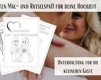 Hochzeit Malbuch und Rätsel für Kinder zum ausdrucken: 30 Seiten PDF, Spielspaß auf Hochzeiten, Kinder Unterhaltung, Malbuch, Malvolage