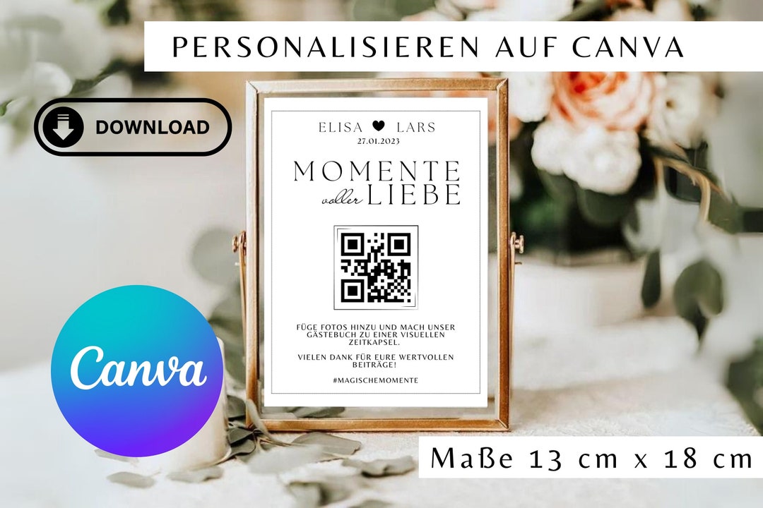 QR Code Wedding Sign, Personalize, Digital Canva Template, Wedding Entertainment, Wedding Sign