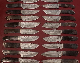 Hand Forged Danascus Steel 8'' Blank Blade Knife Lot Of 20 Knives / For Knife Making / Best Hunting Hiking Fishing / Beautiful Gift For Him
