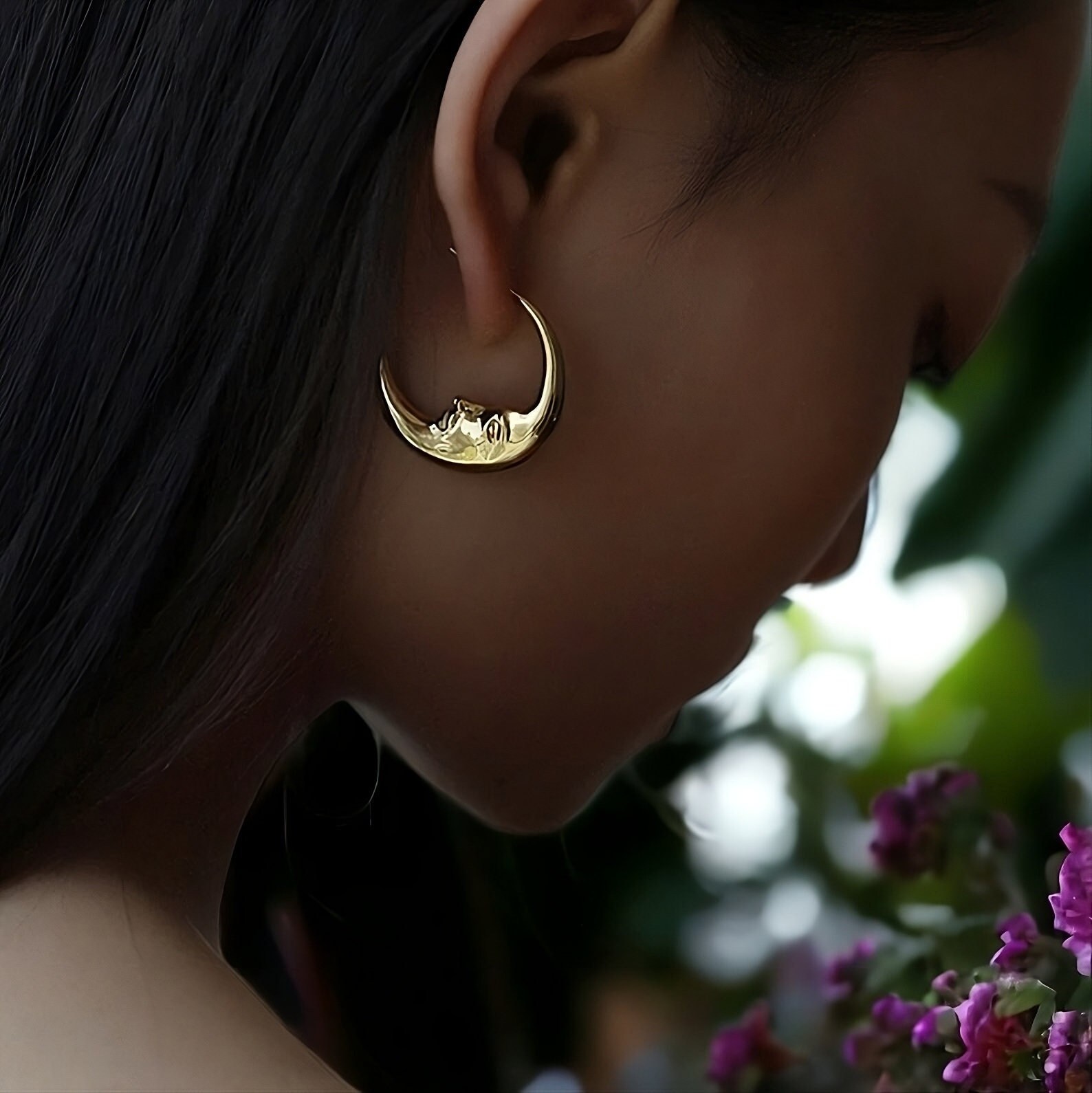 Gold crescent moon store hoop earrings
