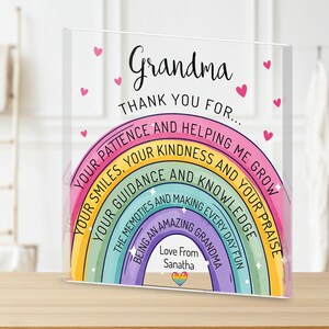Personalized Grandma Square Acrylic Plaque, Thank you Gift For Grandma, Christmas Gift, Nana Gifts, Birthday Cake Topper, Mother&#39;s Day Gift