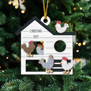Personalized Chicken Coop Ornament, Wooden Chicken Ornament, Farm Chicken Christmas Ornament, Farmhouse Ornament, Chicken Themed Ornaments