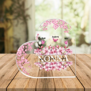 Personalized Grandkids Name Grandma Heart Acrylic Plaque, Mothers Day Gift for Grandma, Grandma Gifts, Grandma Christmas Gift, Floral Plaque