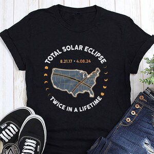 Totale Sonnenfinsternis 2024 Shirt - zweimal in einem Leben Ereignis - 8. April - USA Karte Pfad der Totalität T-Shirt - Frühling Amerika Eclipse Souvenir Geschenk