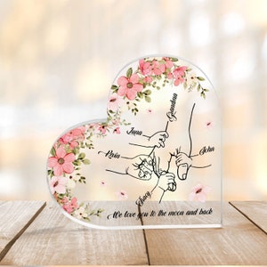 Personalized Name Grandma and Kid Hands Heart Acrylic Plaque, Grandma Gift from Grandkid, Mothers Day Gift for Grandma, Mimi Birthday Gift