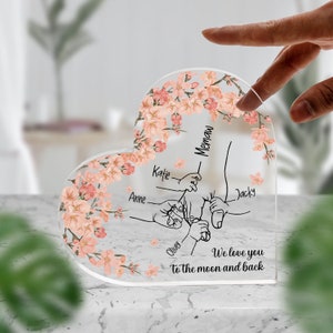 Personalized Grandma and grandchild hands Heart Acrylic Plaque, Custom Mother&#39;S Day Gift For Grandma, Christmas Gift for Mom, birthday gifts