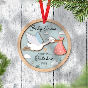 Stork Baby Announcement Ornament, Personalized Stork Ornament, New Baby Ornament , Baby Birth Announcement Ornament, Christmas Ornament