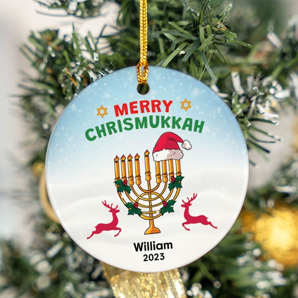 Personalized Hanukkah Ornament, Merry Chrismukkah Ornament, Interfaith Family Gift Ideas, Jewish and Christian Family Decorations