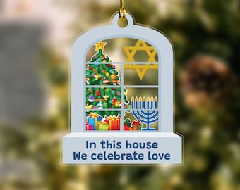 Personalized Hanukkah Ornament, Christmas Hanukkah Acrylic Ornament, Interfaith Family Gift Ideas, Jewish and Christian Family Decorations