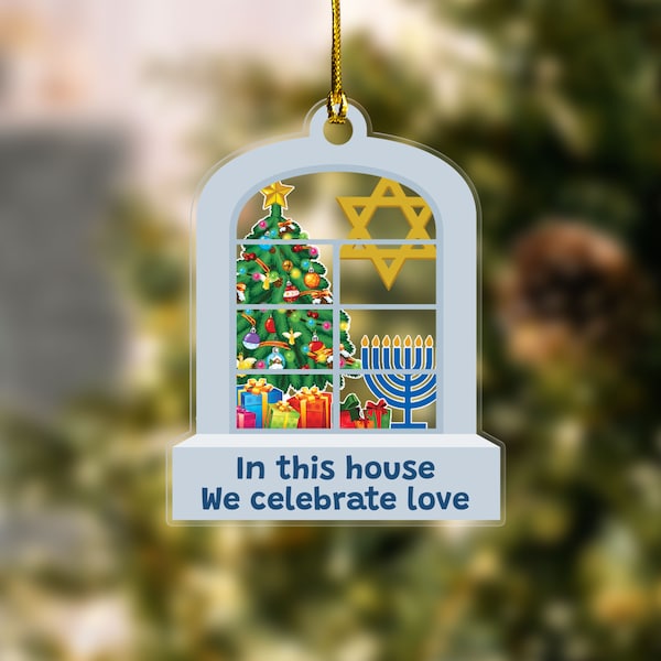 Personalized Hanukkah Ornament, Christmas Hanukkah Acrylic Ornament, Interfaith Family Gift Ideas, Jewish and Christian Family Decorations