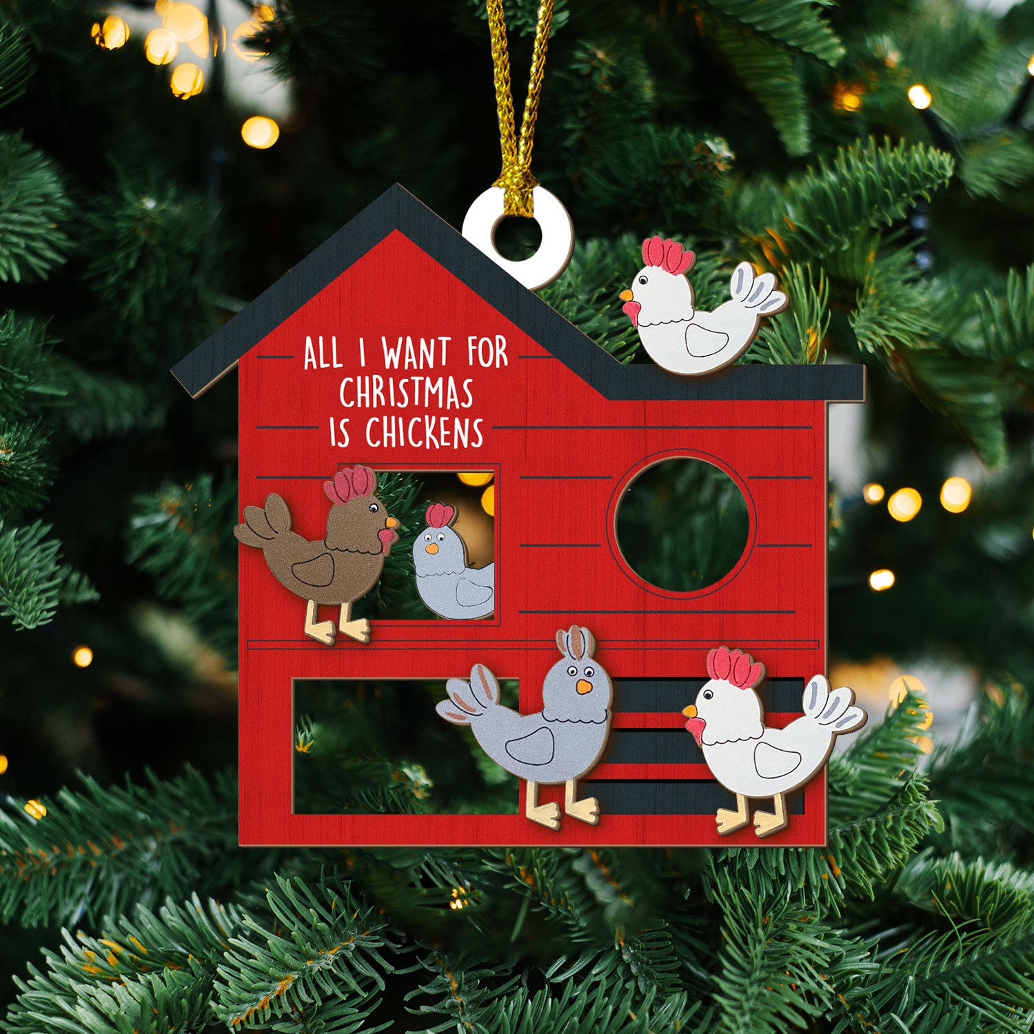 Personalized Chicken Coop Ornament, Wooden Chicken Ornament, Farm
