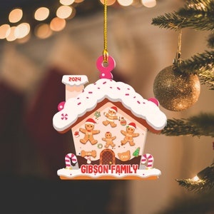 Custom Gingerbread Family Ornament, House Family Ornament With Pets, Custom Family Ornament 2024, Family Christmas Acrylic Ornament