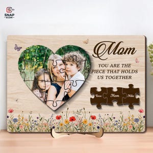 Personalized Mom Photo Puzzle Piece Sign, Mom Puzzle Wooden Sign, Mother&#39;s Day Gift, Custom Kids Names Gift,Custom Gift For Mom