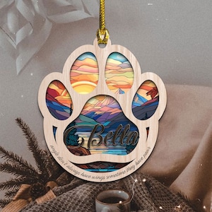 Regenbogenbrücke Haustier, Katzenverlustgeschenk, Suncatcher-Haustier-Denkmal, personalisierter Name, Hund, Katze, Haustier-Erinnerung, Pfote mit Sprichwort und Namen-Sympathie