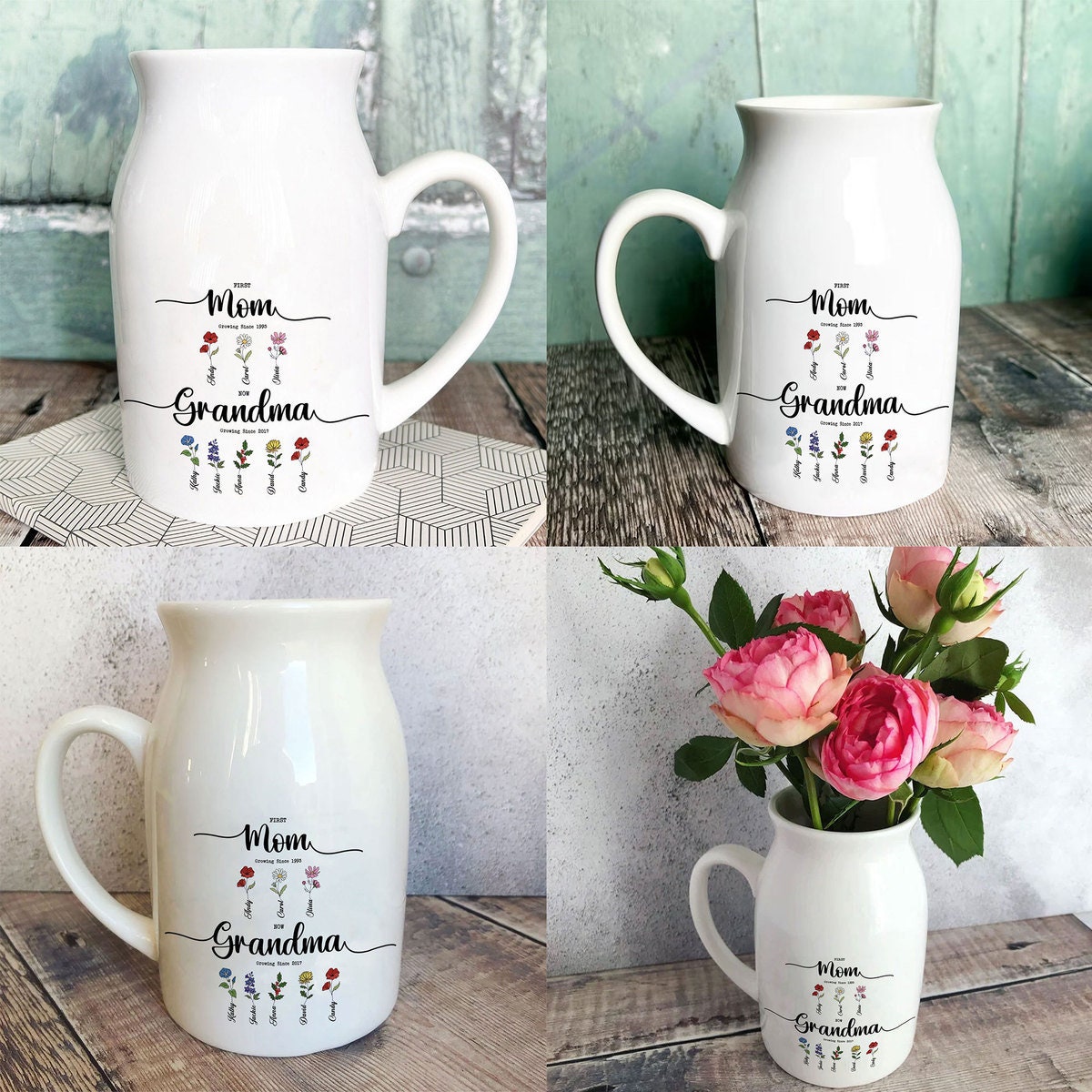 New Product 2024 First Mom Now Grandma Custom Birth Flower Vase With ...