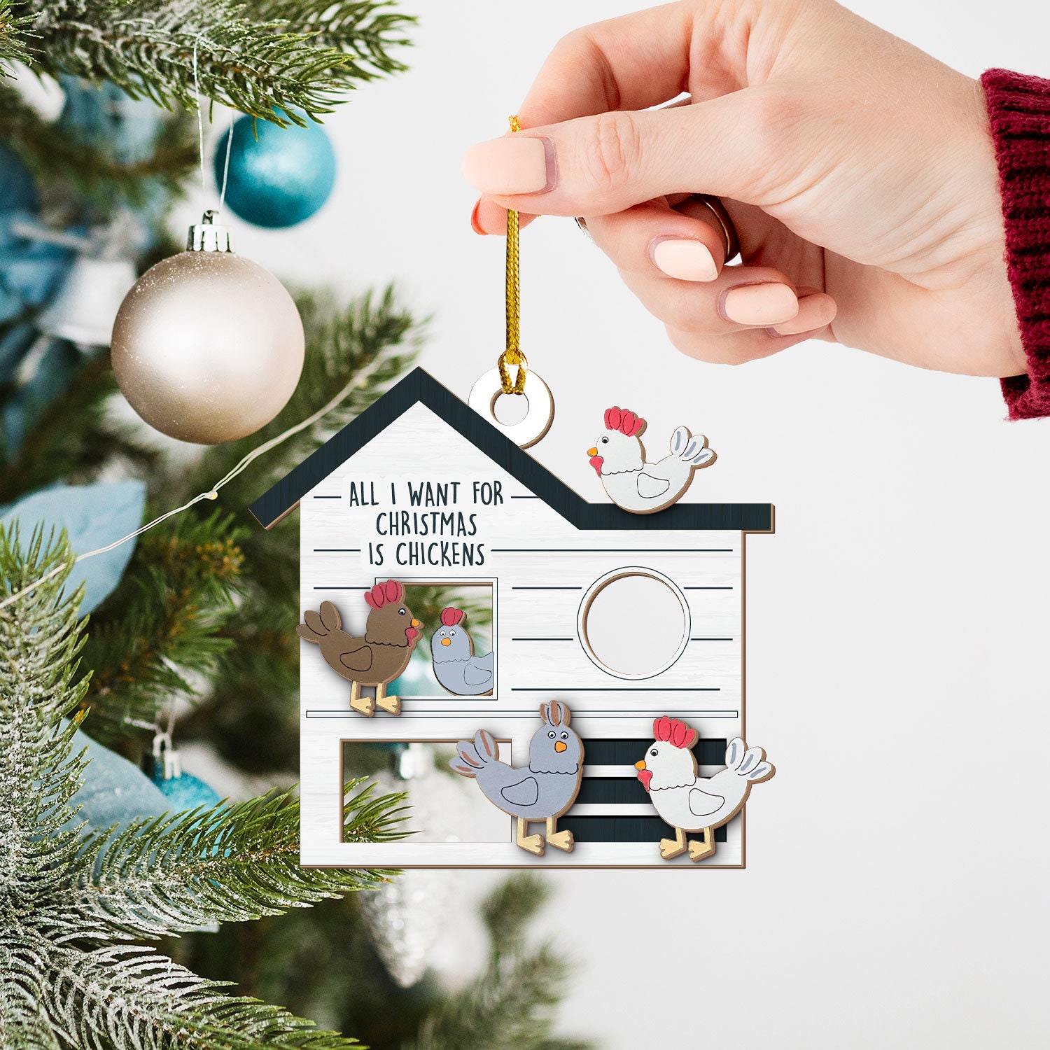 Personalized Chicken Coop Ornament, Wooden Chicken Ornament, Farm