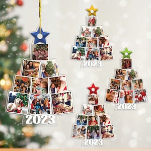 Photo Family Tree Christmas Ornament, Personalized Acrylic Photo Ornament, Family Ornament 2023, Christmas Decor Gifts for Family Dad Mom