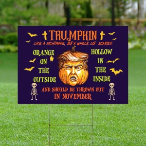 Trumpkin Halloween Werbeschild - Lustiges Halloween Dekor mit einem Anti-Trumpf-Twist - Werbeschild Doppelseitig 60 x 45 cm