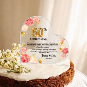 Personalized 50th Wedding Anniversary Gift Heart Acrylic Plaque, 50 Gold Wedding Gifts For Parents, Golden 50 Anniversary Gift, Husband Gift