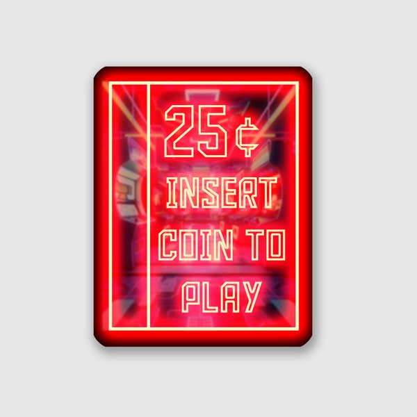 Retro Arcade Sticker - Old School Gaming - Neon Play Button - Vintage Gamer Aesthetic - Insert Coin to Play - Available for Batch order!