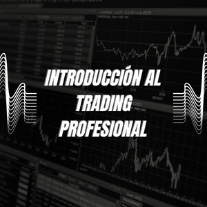 May include: A black and white image with a white wave pattern on either side of the text "Introducción al Trading Profesional". The text is in bold, white letters on a black background.