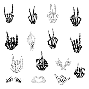 Manos de esqueleto SVG, mano de esqueleto de calavera, dedo medio, signo de la paz, mano de estante Svg, Halloween svg, archivos de corte Cricut, PNG, SVG, descarga instantánea