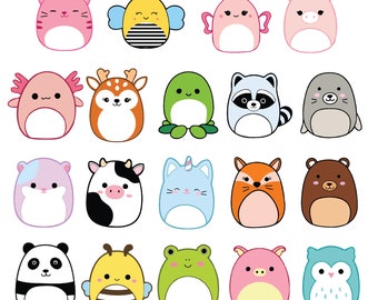 57 squishmallow dieren PNG SVG clipart cricut ontwerpen bundel afbeeldingen op transparante achtergrond sublimatie ontwerp voor cricut verjaardag