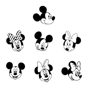 Pacchetto SVG ispirato a Topolino e Minnie / Testa di Topolino Minnie SVG / File SVG di Topolino Cricut / Contorno di Topolino Minnie / Download digitale in formato Svg