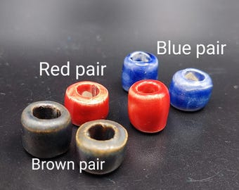 Unique dread lock beads pair, ceramic hair jewelry