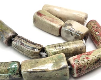 Handcrafted raku Ceramic Beads Earthy Chunky Asymmetrical Jewelry Supplies
