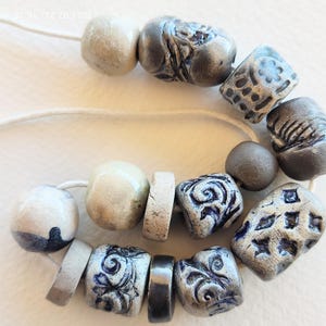 Blue Raku Ceramic Beads: Patinated Boho Style Jewelry Making Set