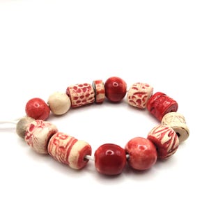 Worn Red Ceramic Beads: Unique Glazed Jewelry Supplies