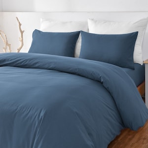 Navy Blue Linen Duvet Cover Set - Soft & Stylish Bedding Cover- King/Queen/Twin/Double Size Quilt Cover with 2 Pillow