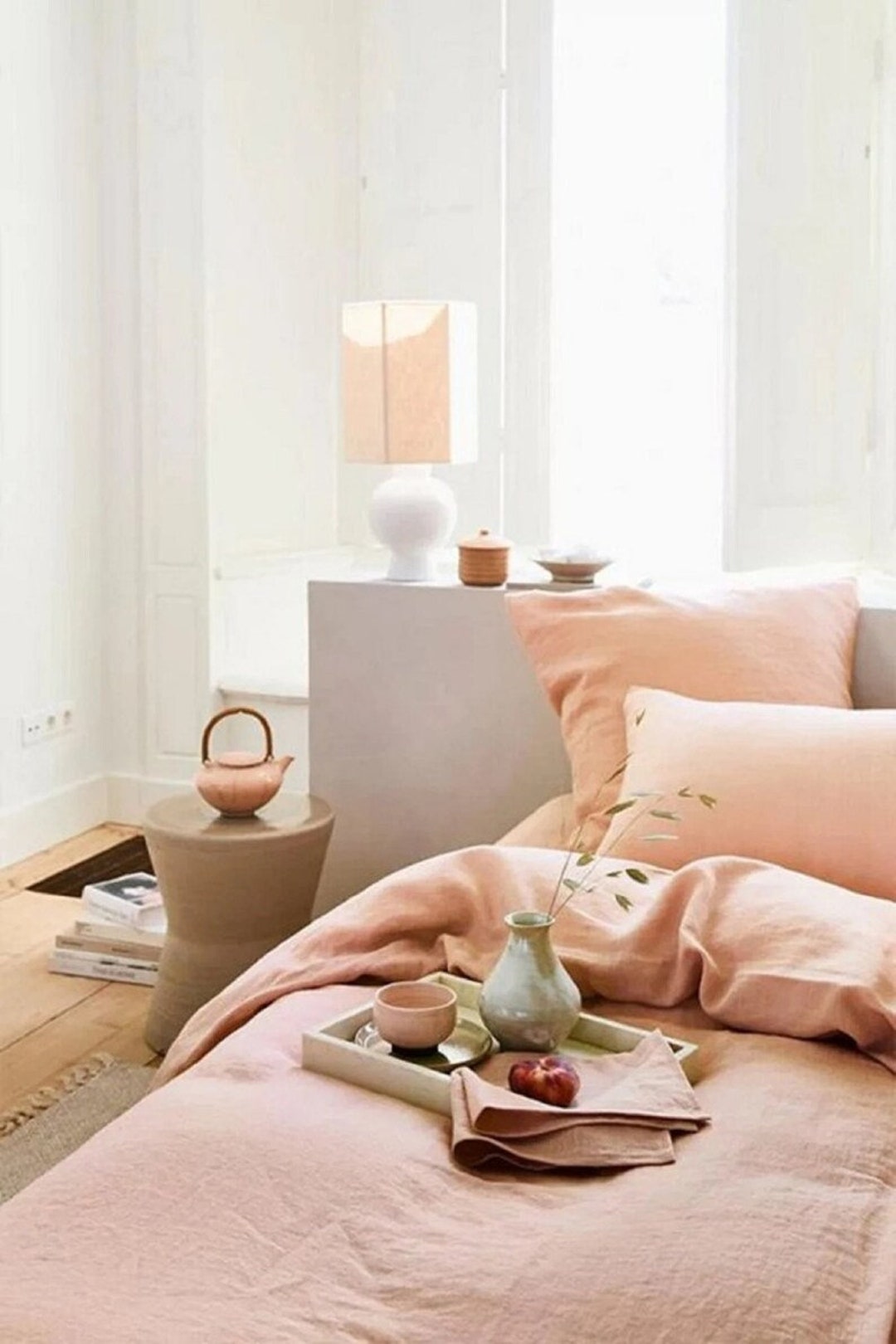 Peach - Cotton Double Handloom Bed Cover (98 x 90 in) 04