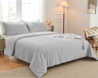 Light Grey Linen Solid/Plain Duvet Cover, Organic & Soft Linen Quilt /Comforter Cover with 2 Pillow Cover Set- Full, King, Queen Size