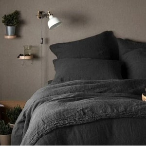 Charcoal Black Cotton Duvet Cover Set: Modern Style Bedding