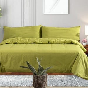 Neon Green Cotton Duvet Cover Set - Modern Solid Dyed Bedding