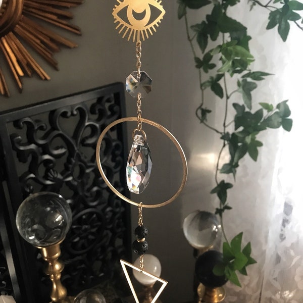 Magica Suncatcher with Lava beads, Healing Crystal Suncatcher, Wall Decor, Boho Room Decor, Rainbow Maker, Witchy Decor