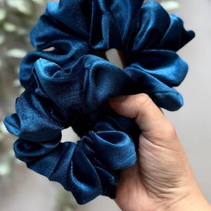 Petrol blue Luxury Velvet Scrunchie. Hair tie for thick hair. Perfect hair care gift for her, autumn and winter fashion trend.