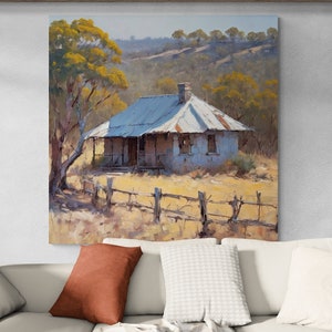 Australian Art ~ Stretched Canvas ~ Outback Homestead Print~ Bush Landscape Wall Decor~ Contemporary Home Interior