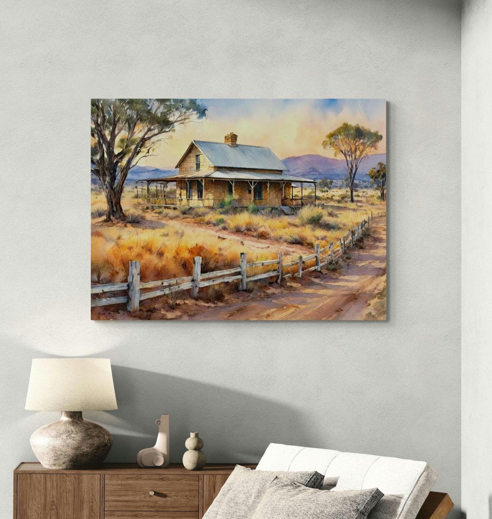 Rustic Outback Australian Outback Farmhouse Canvas Art: Rustic Bush Heritage Print ...