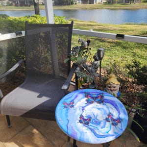 Hand-Painted Butterfly Pine Wood Table, Resin Epoxy Finish Side Table image 2