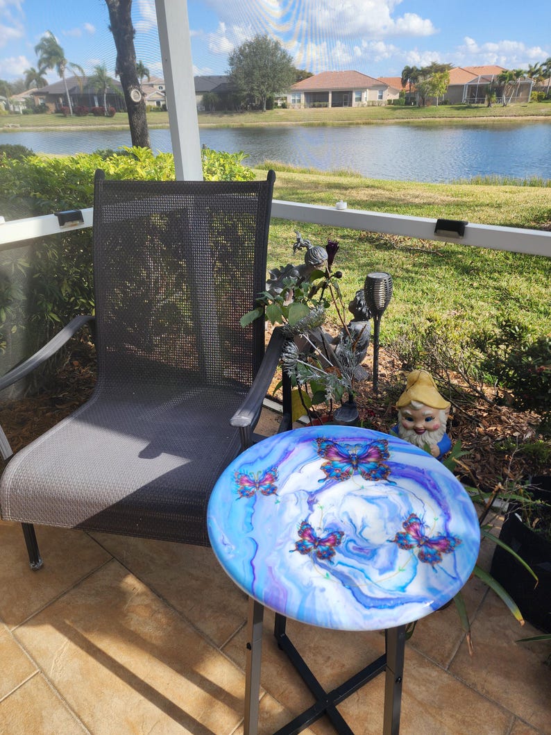 Hand-Painted Butterfly Pine Wood Table, Resin Epoxy Finish Side Table image 2