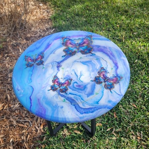 Hand-Painted Butterfly Pine Wood Table, Resin Epoxy Finish Side Table image 1