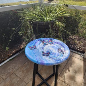 Hand-Painted Butterfly Pine Wood Table, Resin Epoxy Finish Side Table image 8