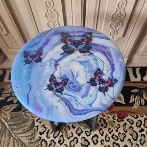 Hand-Painted Butterfly Pine Wood Table, Resin Epoxy Finish Side Table image 5