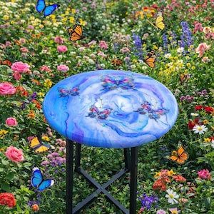 Hand-Painted Butterfly Pine Wood Table, Resin Epoxy Finish Side Table image 13