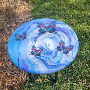 Hand-Painted Butterfly Pine Wood Table, Resin Epoxy Finish Side Table image 4